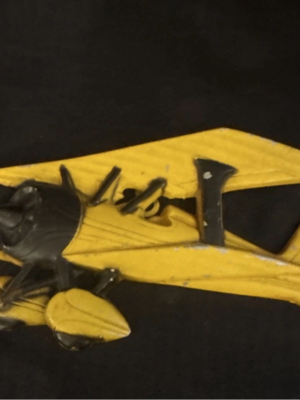 Vintage Yellow Metal Biplane Wall Decor